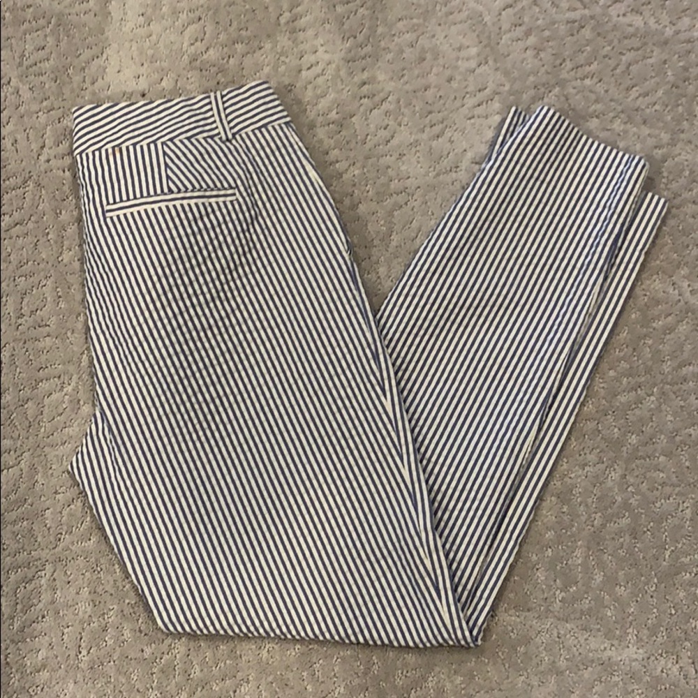 Banana Republic Navy and White Striped Ankle Pants